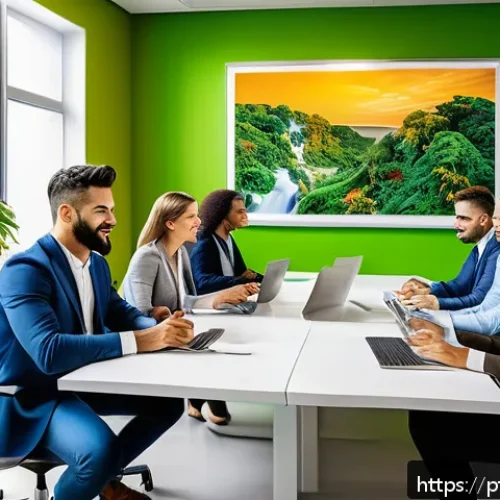 사례로 보는 성공적인 지식 활용 프로젝트 - A modern Brazilian office environment showing diverse teams of professionals collaborating around a ...