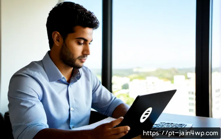 Home 17 지식 활용 실천 프로젝트의 데이터 보안 고려사항 - Photorealistic Brazilian business analyst in a modern São Paulo office, securely reviewing a knowled...